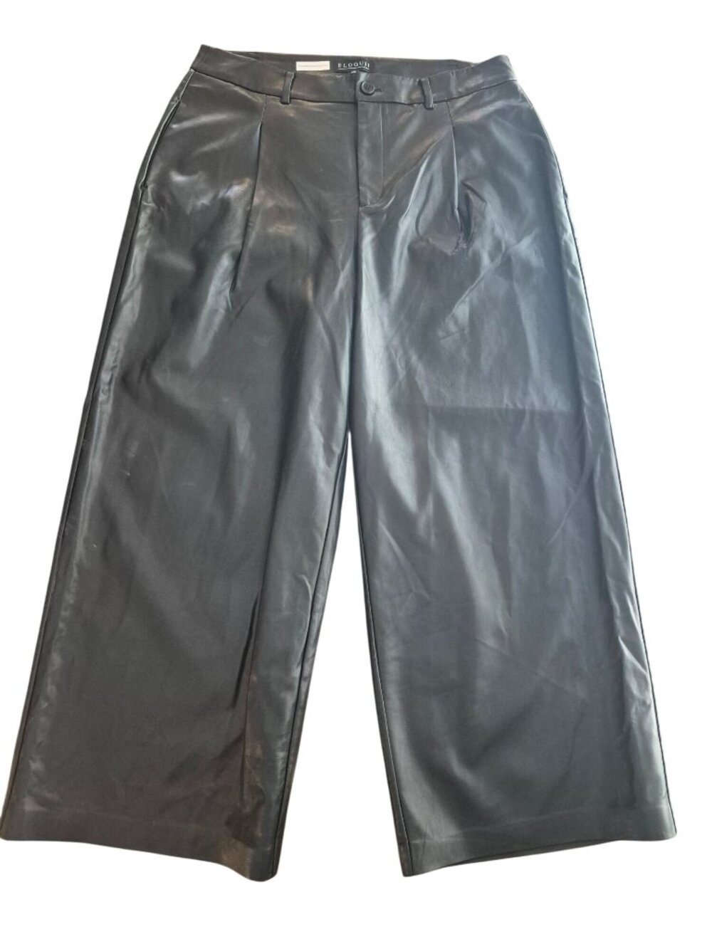Eloquii Womens Black Faux Leather Wide-Leg Pants Size 16